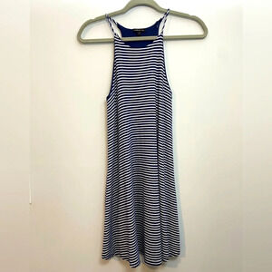 Navy cream empire neck striped midi dress size Small